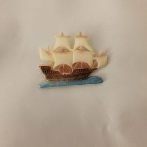 Vintage Mens Ship Brooch 1-1/2" x 1-1/2".